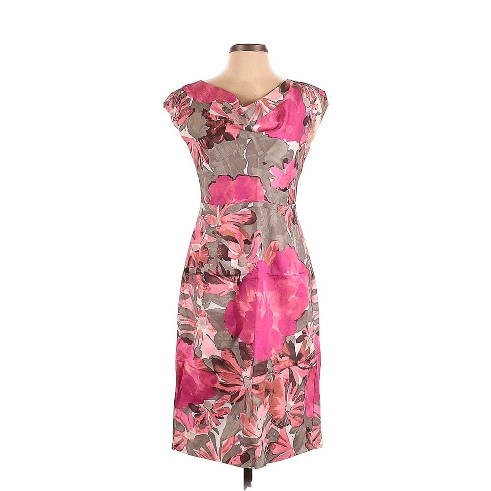 Banana Republic Womens Mad Men Pink Gray Zip Sheath Dress Size 4 Barbiecore‎